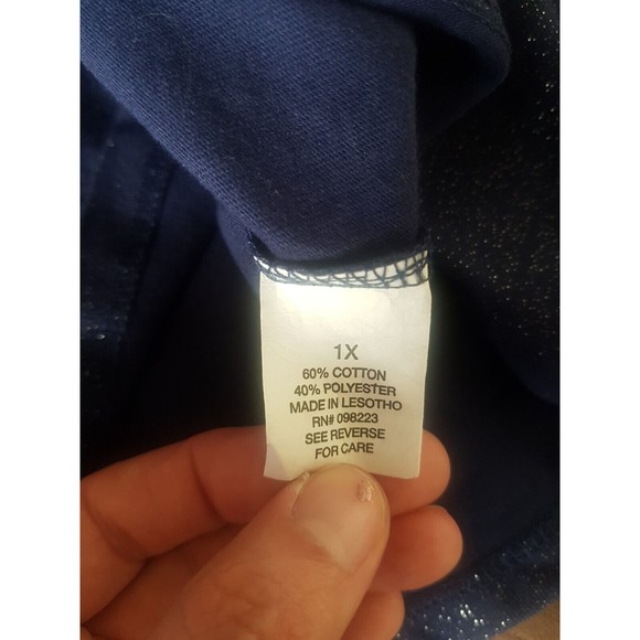 BCG Womens Blouse Top Blue Metallic V Neck Tee Size Plus 1X Short Sleeve NWT - Picture 8 of 12